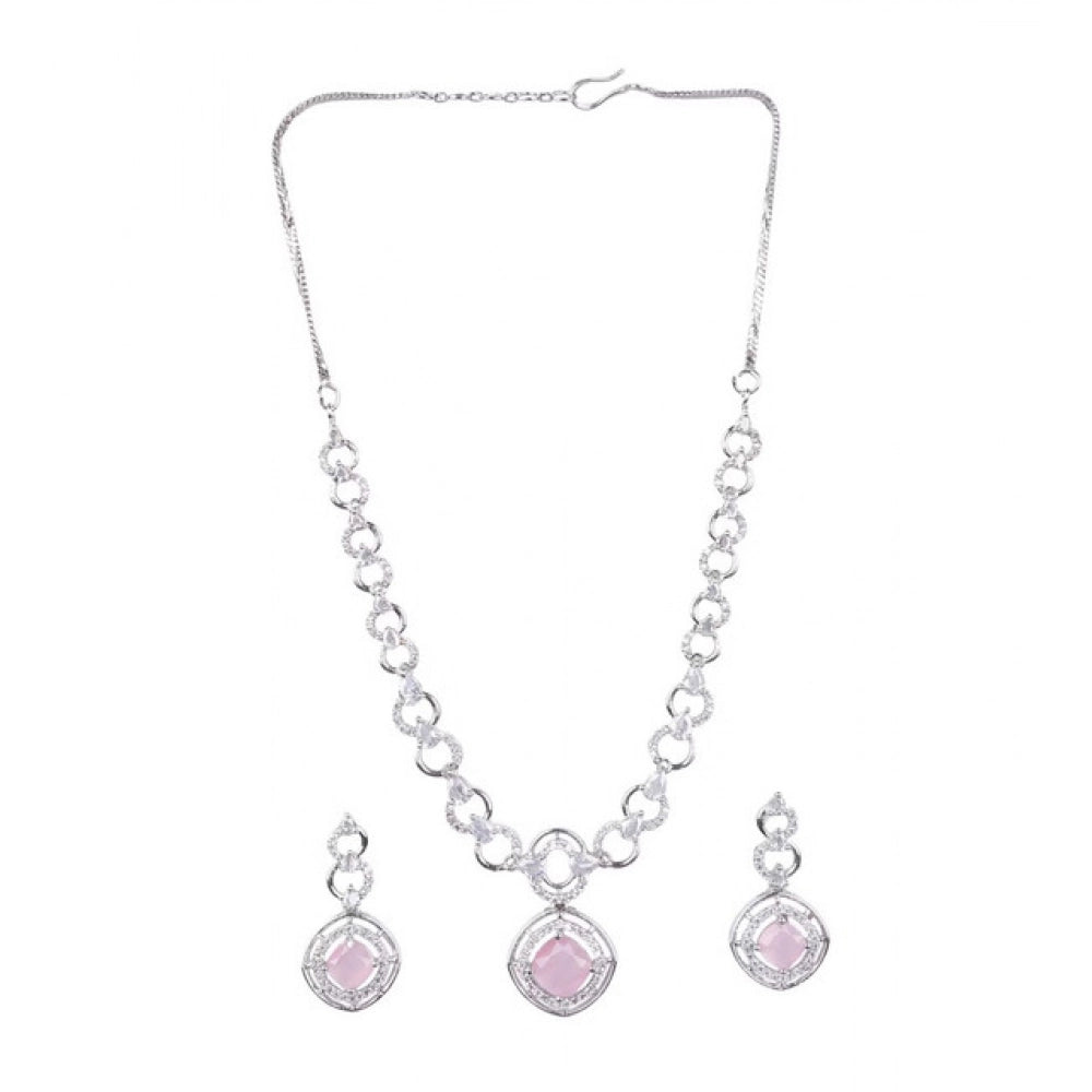 Pink brass silver plated necklace set for women, ideal for accessories collection