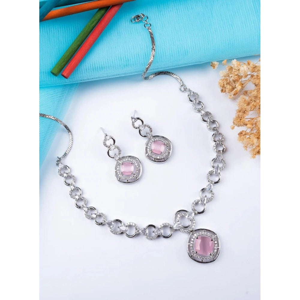 Pink brass silver plated necklace set for women, ideal for accessorizing, store in dry airtight box