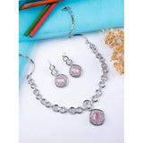 Pink brass silver plated necklace set for women, ideal for accessorizing, store in dry airtight box