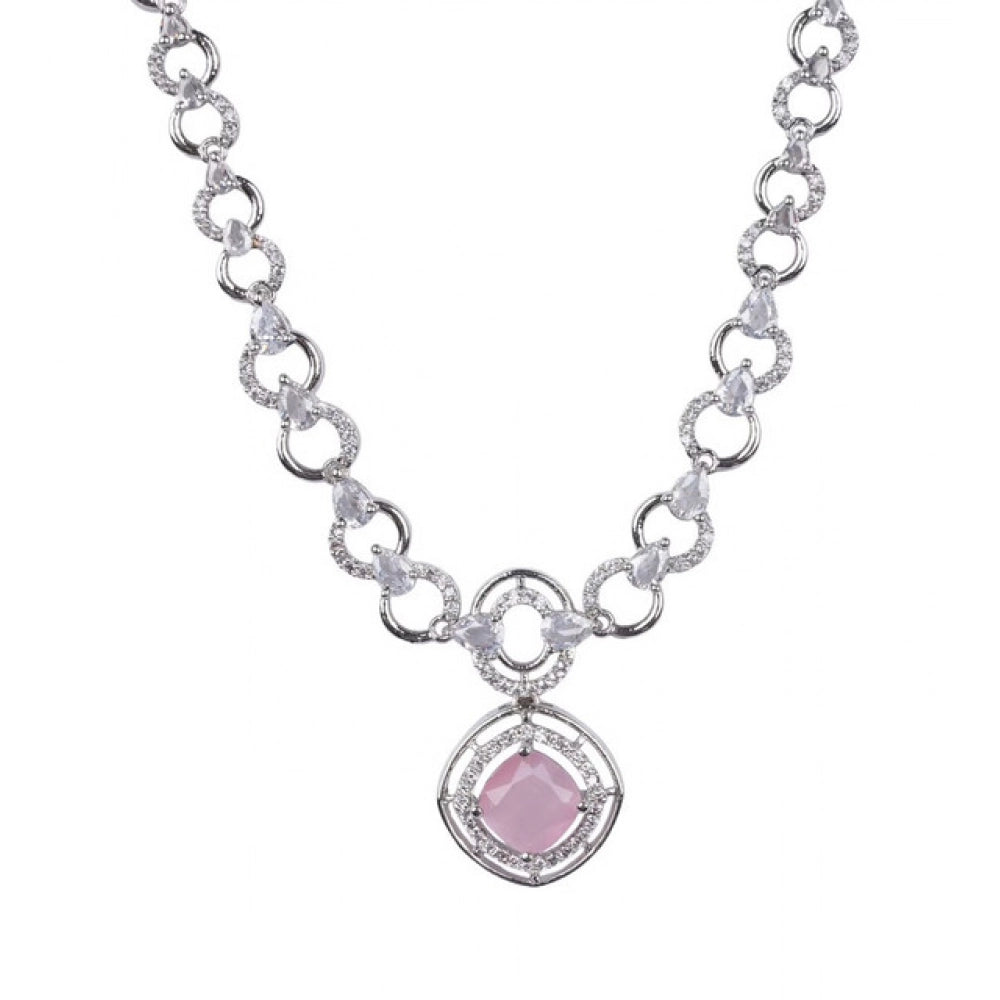 Pink brass silver plated necklace set for women, perfect for special occasions