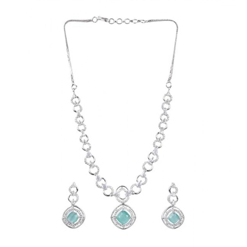 Turquoise brass silver plated necklace set for women, elegant jewelry accessory