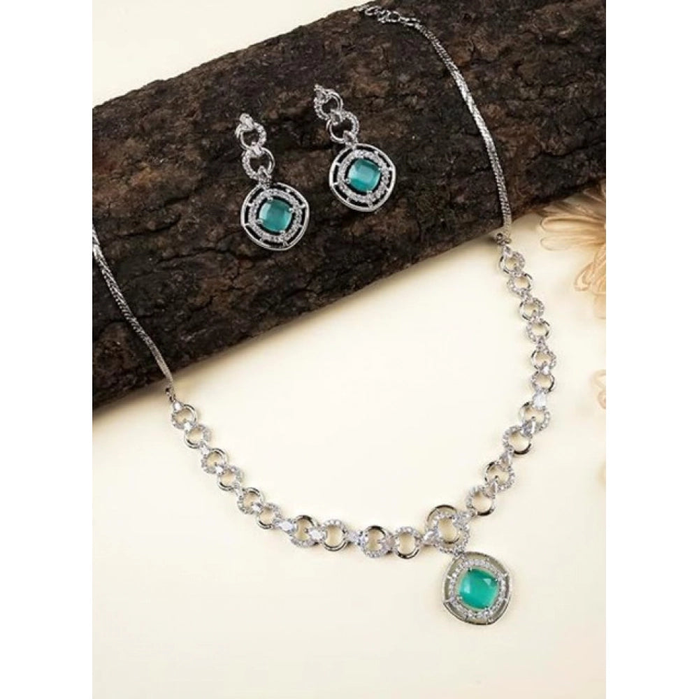 Turquoise brass silver plated women's necklace set, accessories for fashionable jewelry care