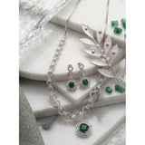 Green brass silver plated necklace set for women, elegant accessory on display