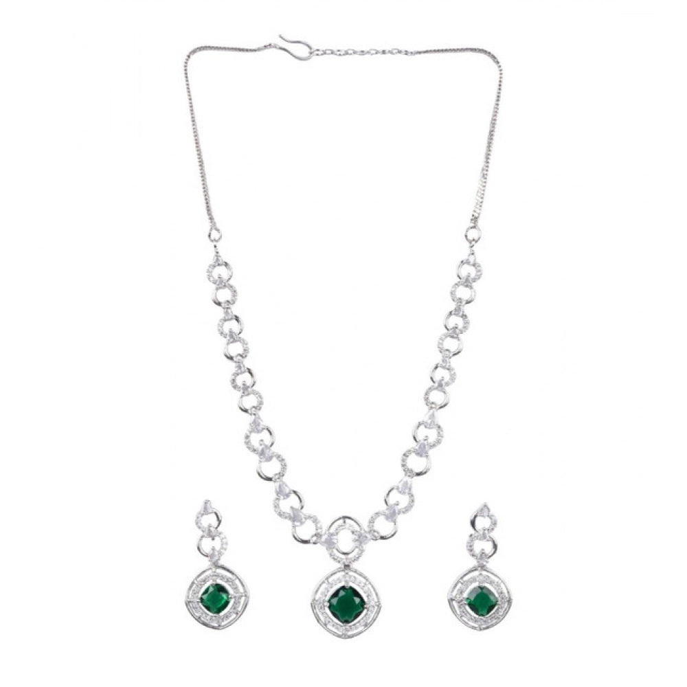 Green brass silver plated necklace set for women, elegant jewelry set on display