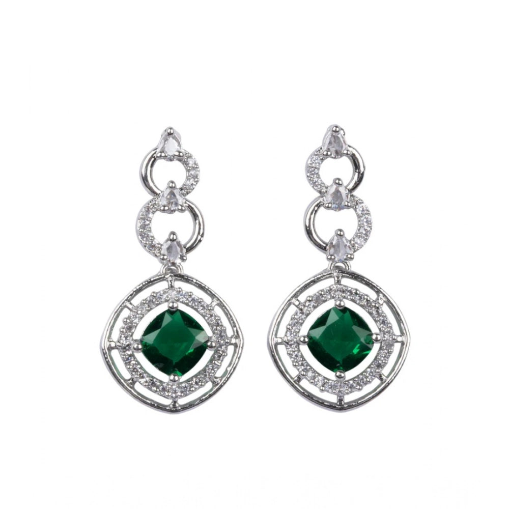 Green brass silver plated necklace set for women, delicate and elegant jewelry on display