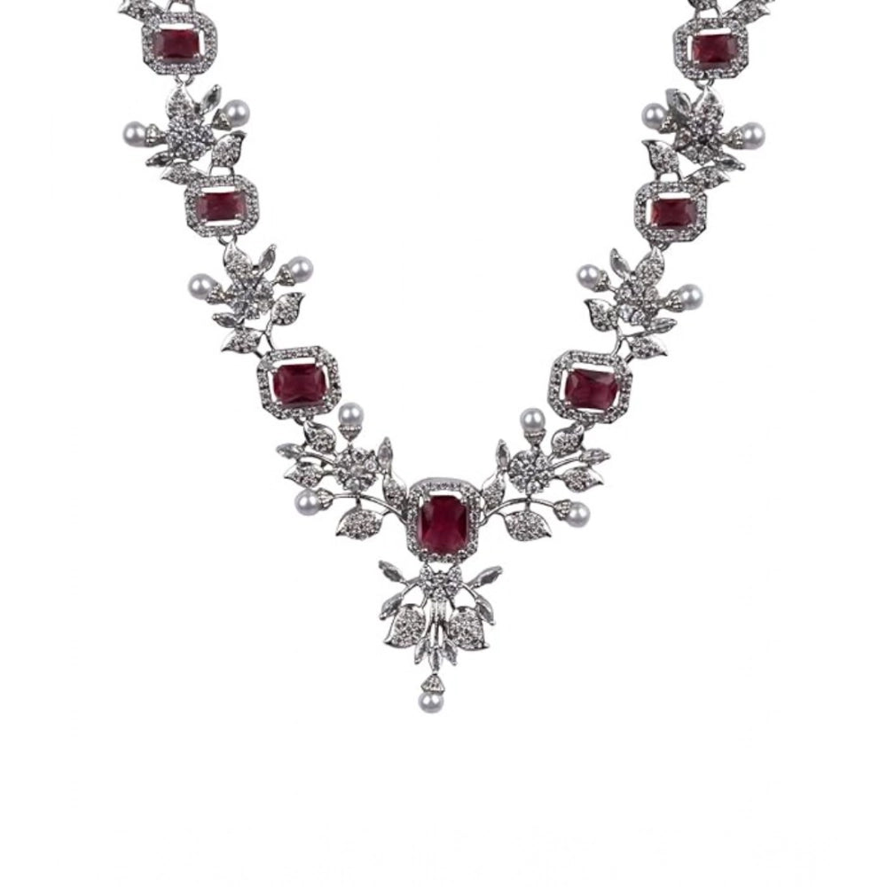 Red brass silver-plated women's necklace set, elegant accessories for jewelry collection