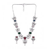 Multicolor brass silver plated women's necklace set, stylish accessory for fashionable occasions