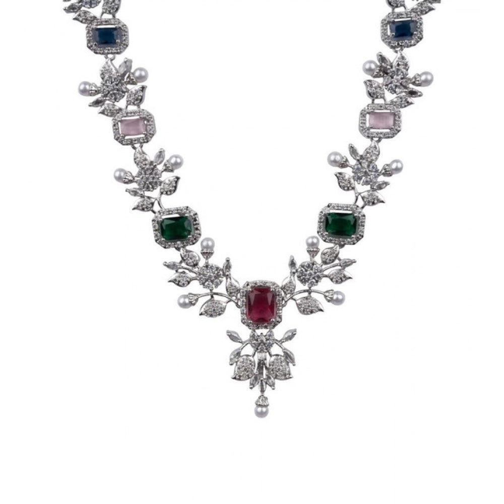 Multicolor brass silver plated women's necklace set, stylish accessories for fashion-forward women