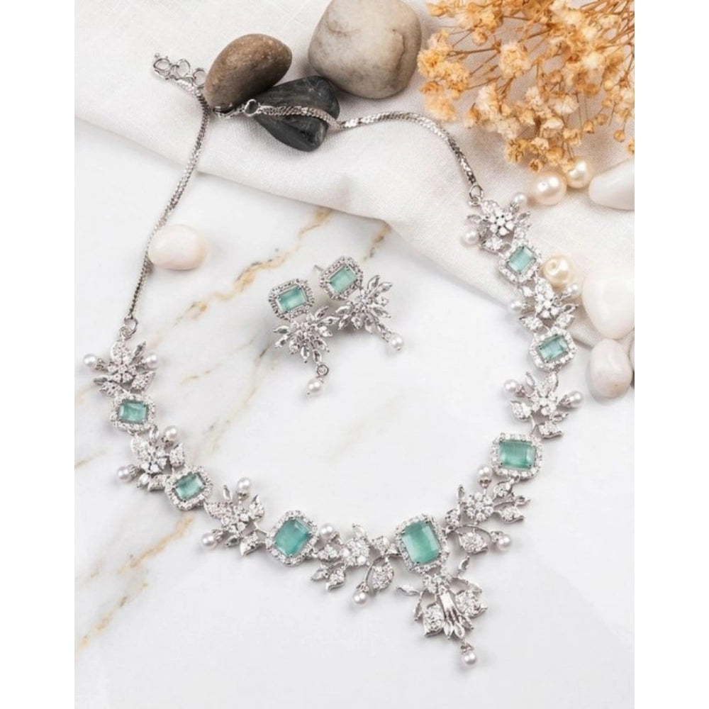 Turquoise brass silver plated necklace set for women, stylish jewelry accessory