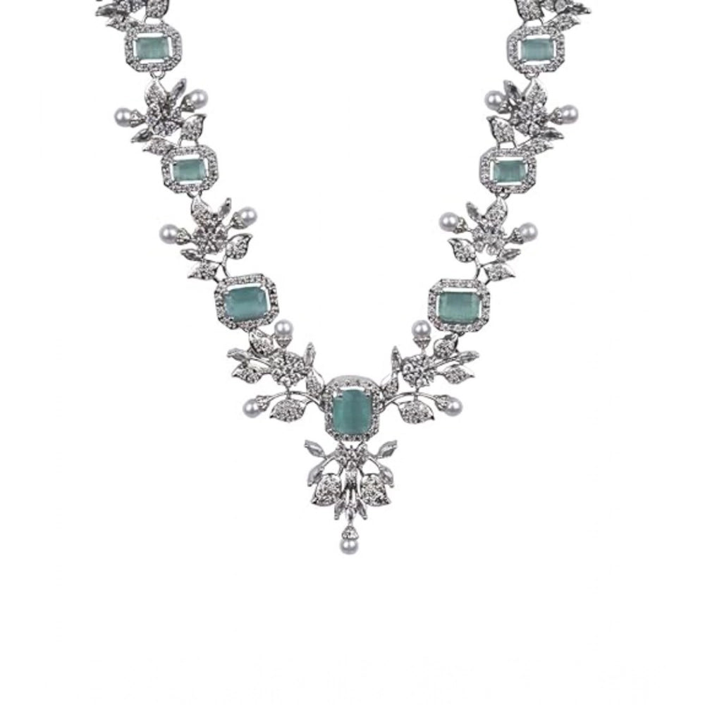 Turquoise brass silver plated necklace set for women, elegant jewelry accessory