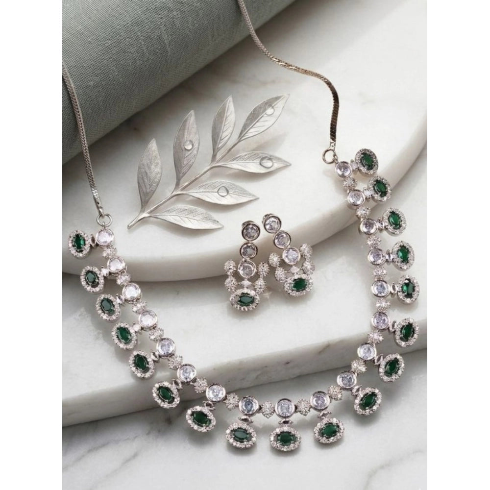 Green brass silver plated necklace set for women, timeless and elegant accessory for everyday wear