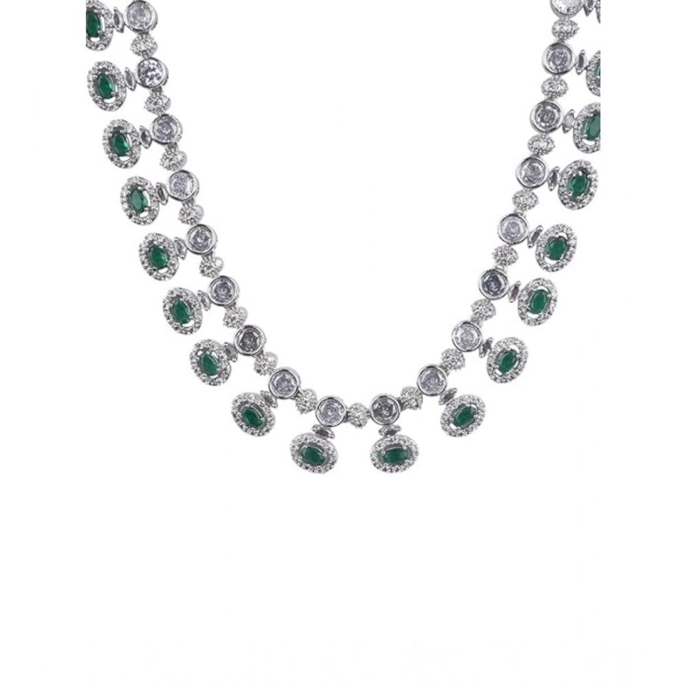 Green brass silver plated women's necklace set, elegant accessory for special occasions