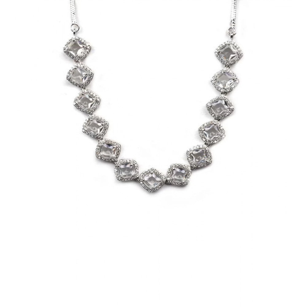 White brass silver-plated women's necklace set, elegant jewelry accessory for fashionable women