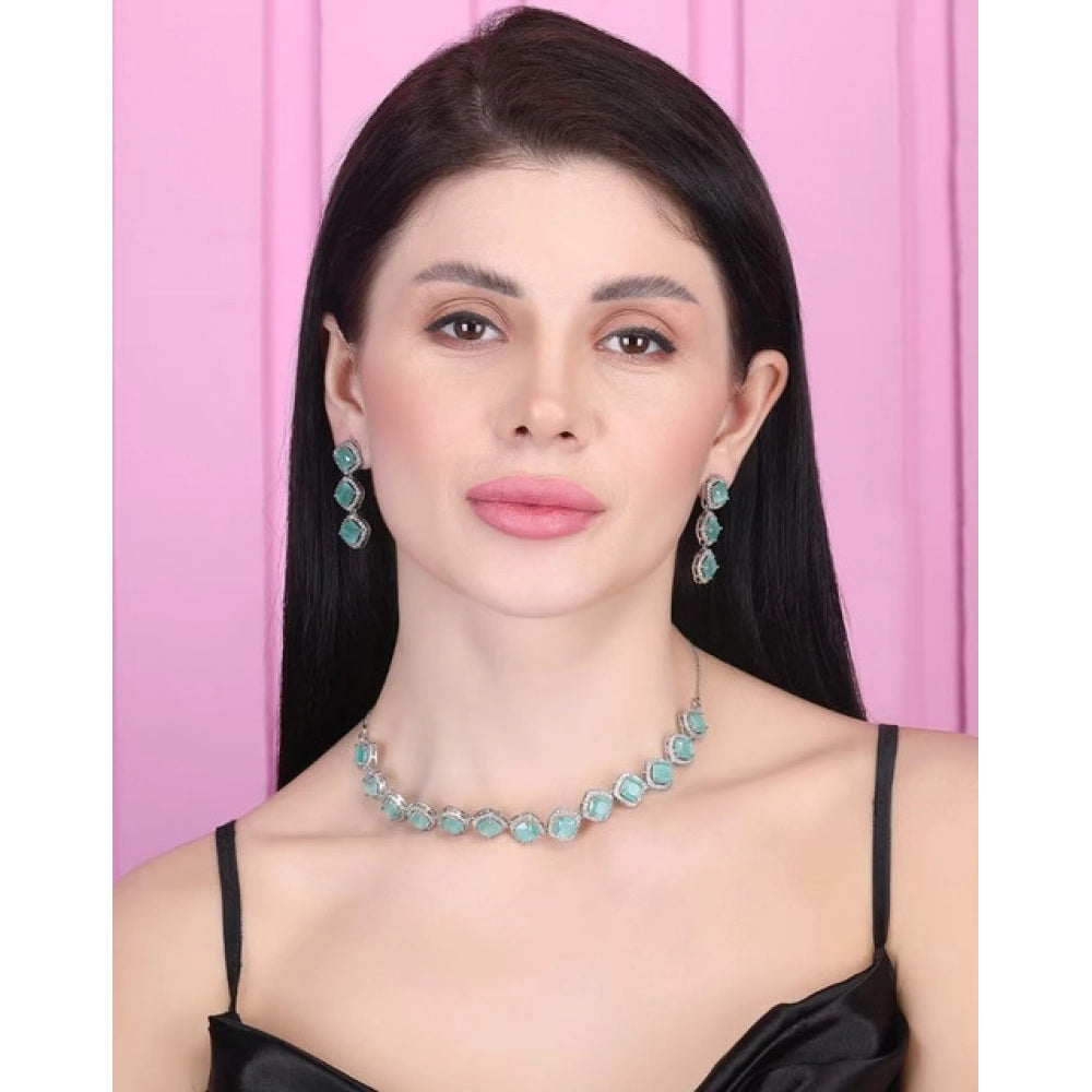 Brass silver plated turquoise necklace set for women, elegant accessories for jewelry collection