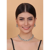 Green brass silver plated necklace set for women, intricate design, perfect accessory for special occasions
