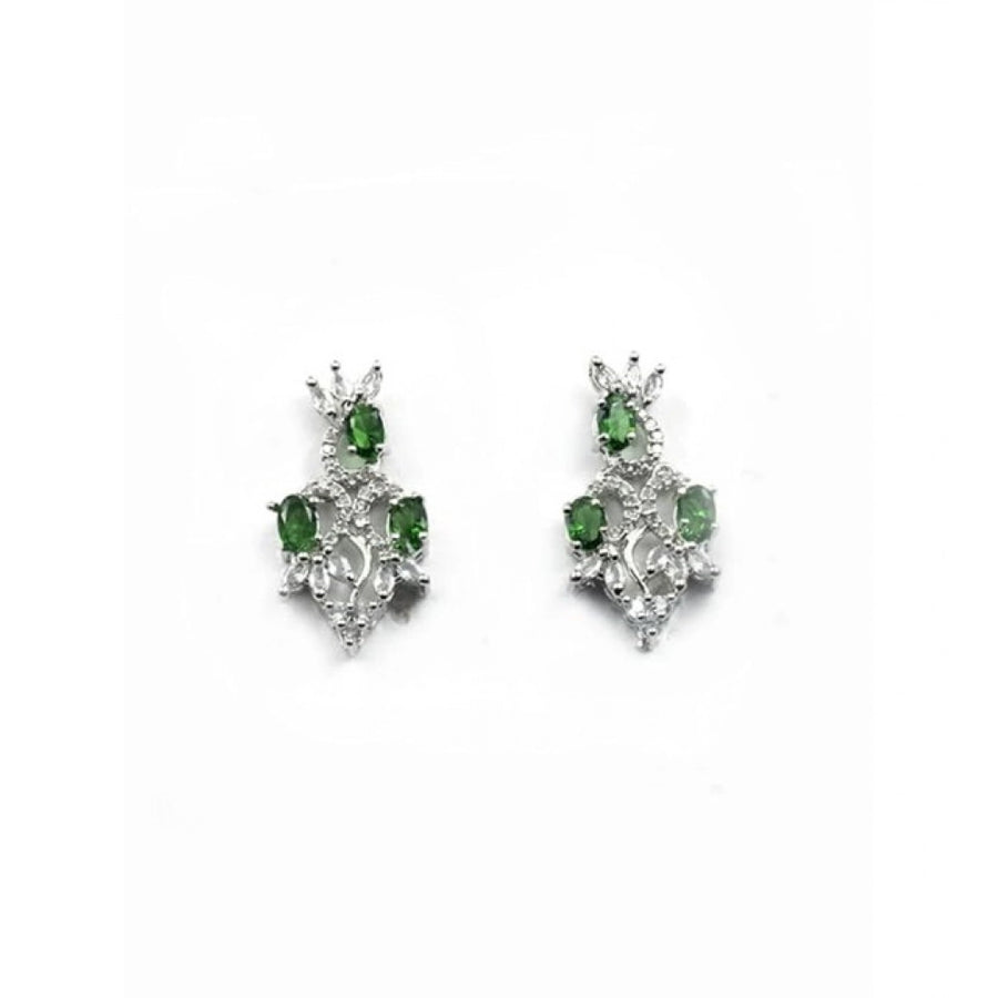 Green brass silver-plated women's necklace set on display, ideal for accessorizing everyday looks