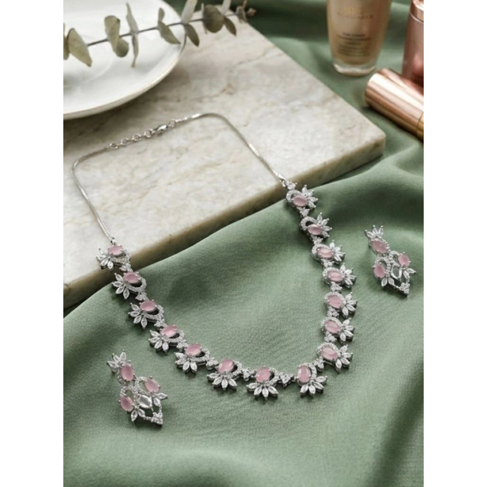 Pink brass silver plated necklace set for women, elegant and timeless accessory