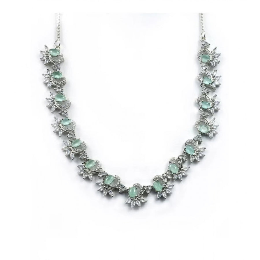 Turquoise brass silver plated necklace set for women, elegant jewelry accessory on display