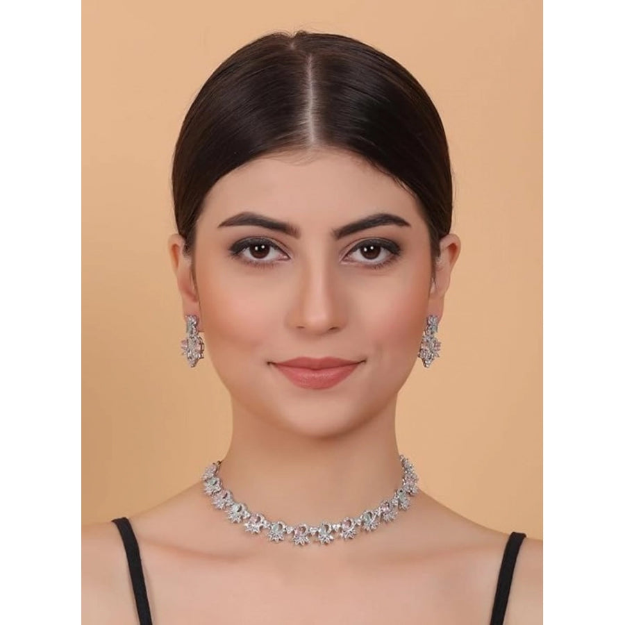 Multi-colored brass silver plated necklace set for women, ideal accessory for everyday wear