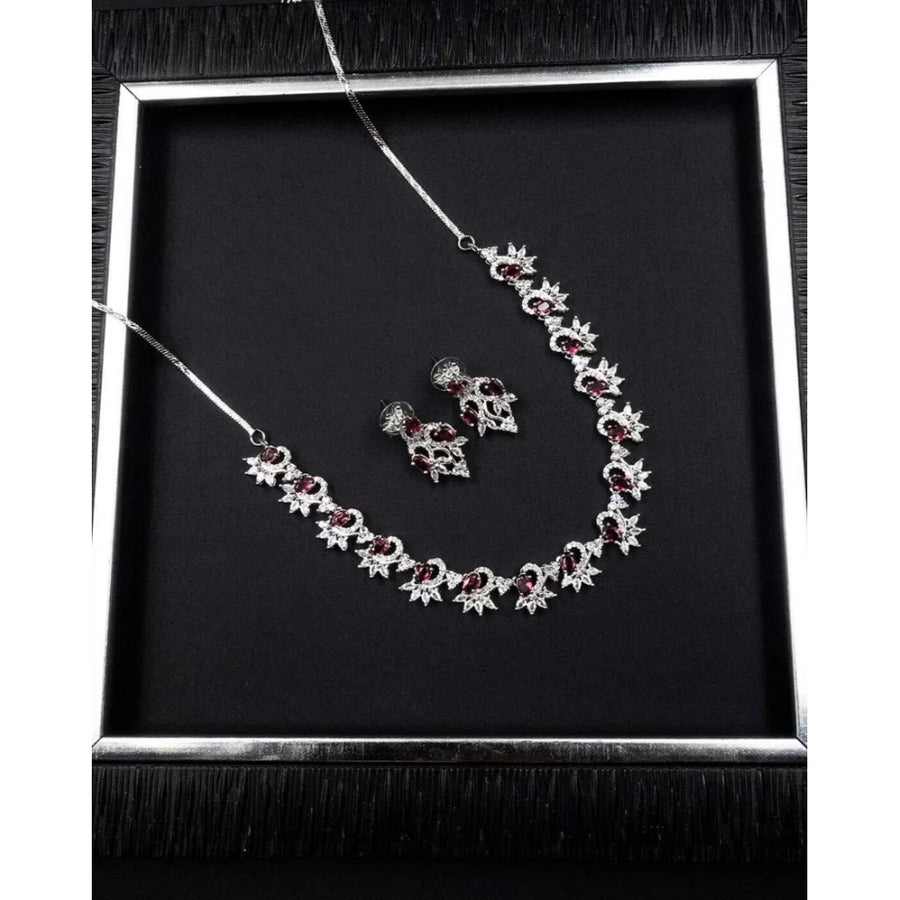 Red brass silver plated women's necklace set, elegant jewelry accessory on display