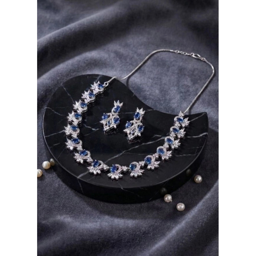 Blue brass silver-plated women's necklace set, elegant accessory for fashionable ladies
