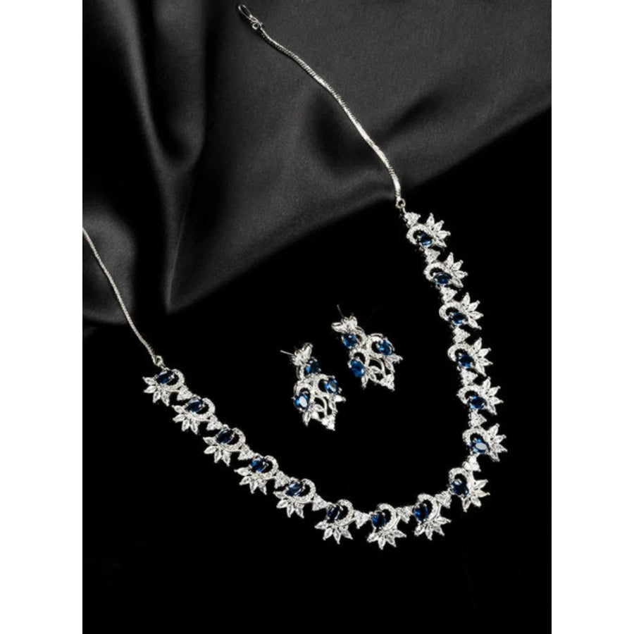 Blue brass silver plated necklace set for women on display, perfect accessory for formal events