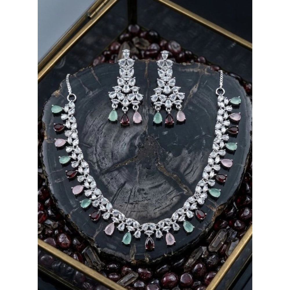 Multicolor brass silver-plated necklace set for women, featuring vibrant hues and intricate designs