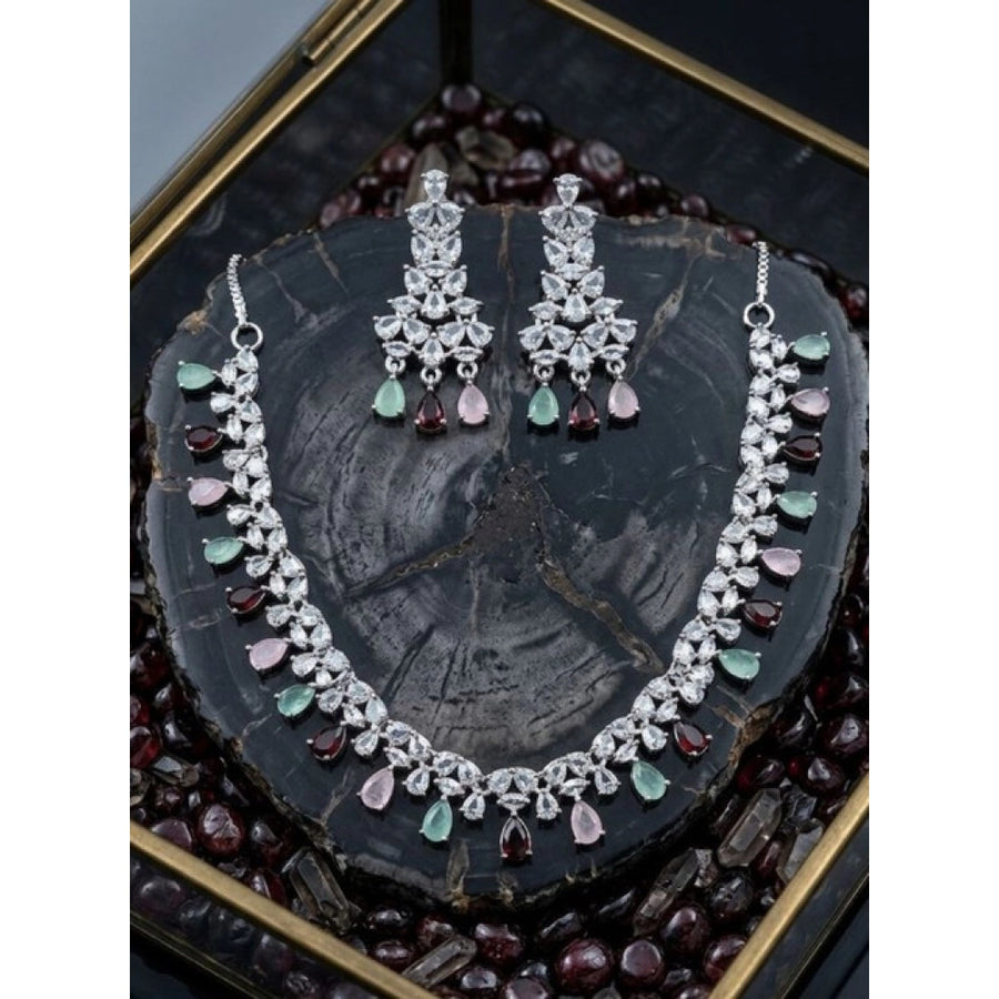 Multicolor brass silver-plated necklace set for women, featuring vibrant hues and intricate designs