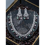 Multicolor brass silver-plated necklace set for women, featuring vibrant hues and intricate designs