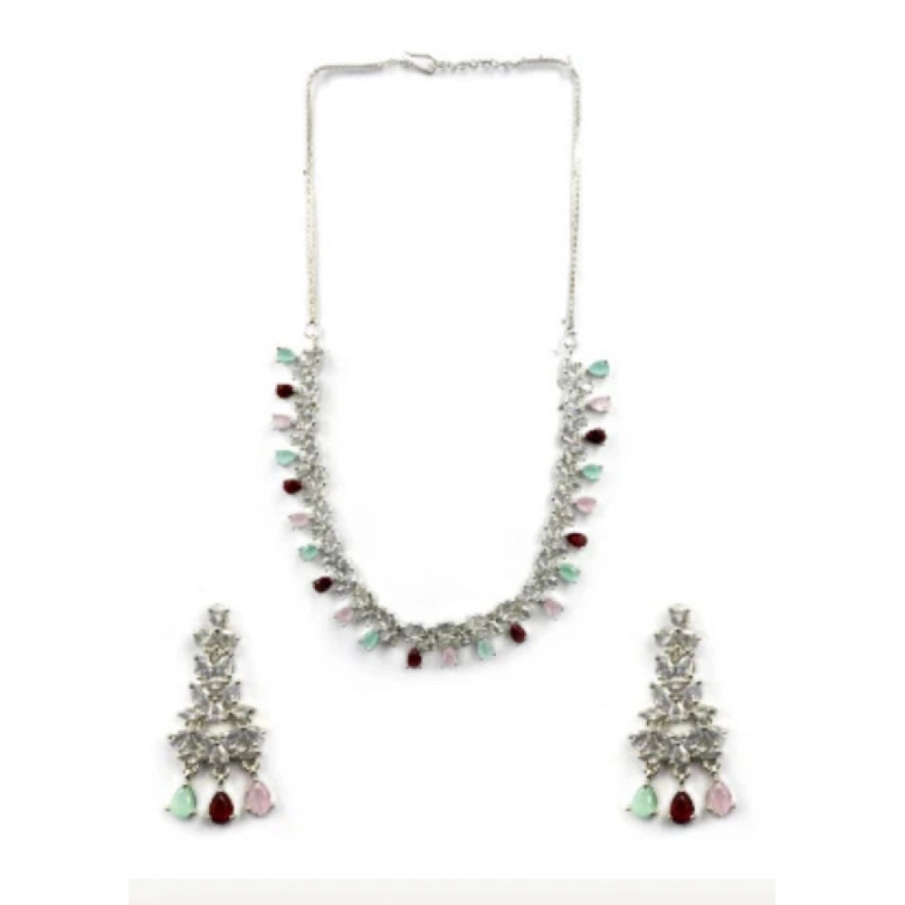 Multi-colored brass silver plated necklace set for women, versatile accessory for everyday wear