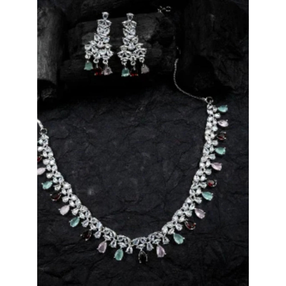 Multicolor brass silver plated necklace set for women, elegant accessory on display