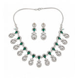 Green brass silver-plated women's necklace set, delicate jewelry accessory on display