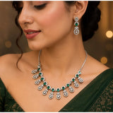 Green brass silver plated women's necklace set, elegant jewelry accessory on display