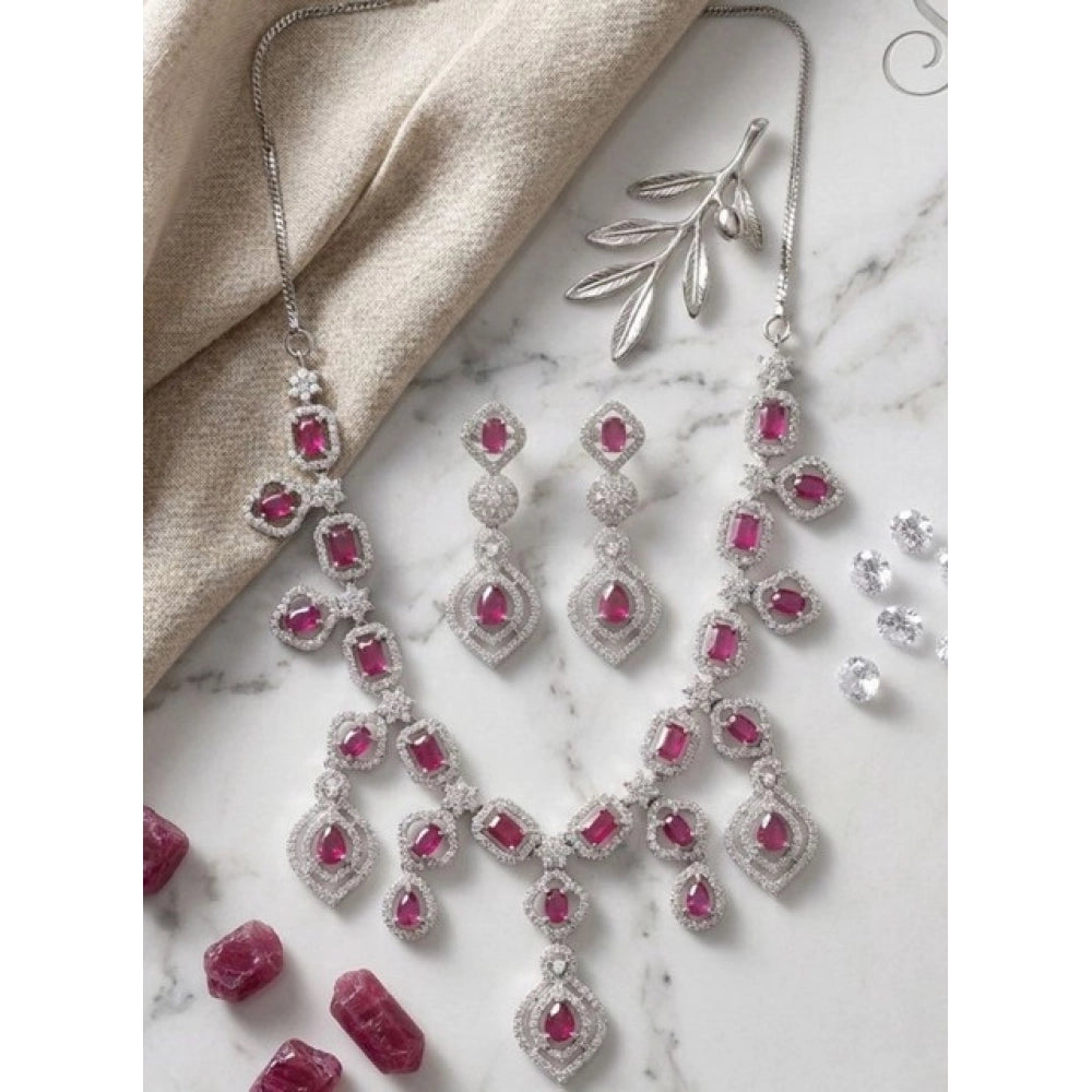 Red brass silver plated necklace set for women, elegant accessory for special occasions