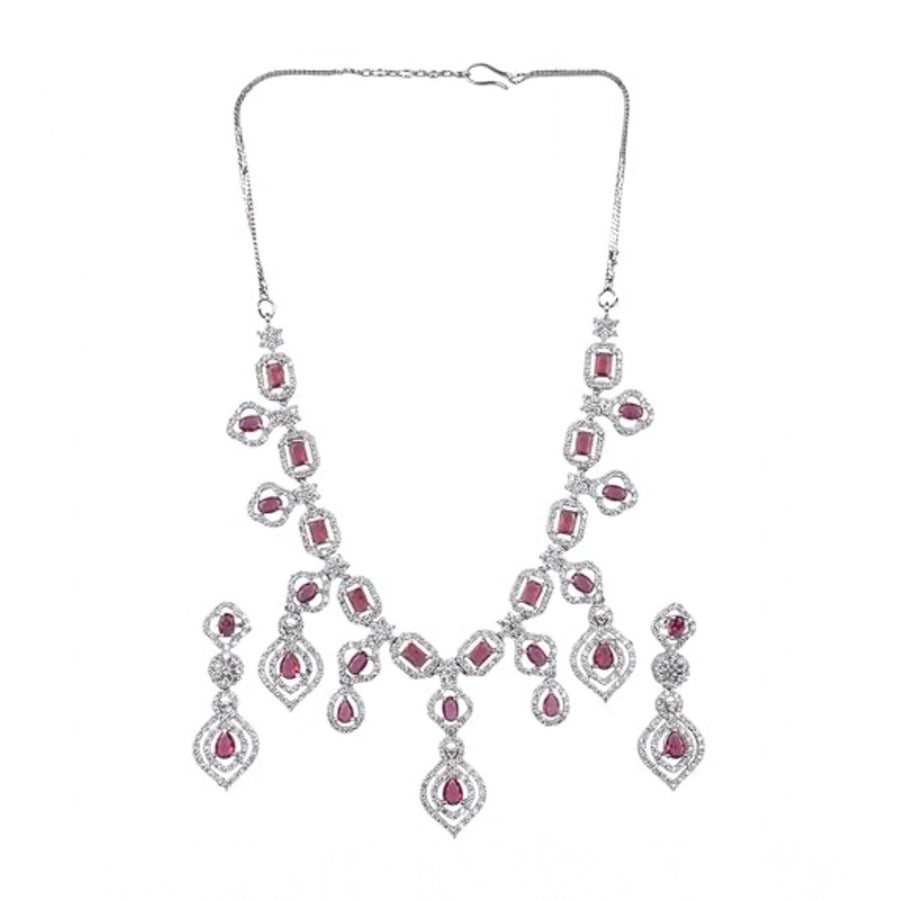 Red brass silver-plated women's necklace set on display, ideal for accessorizing everyday wear