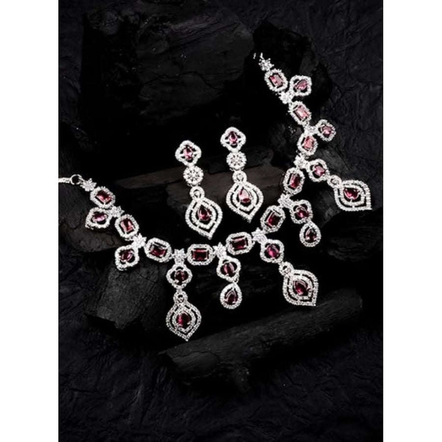 Red brass silver plated necklace set for women, elegant jewelry accessory