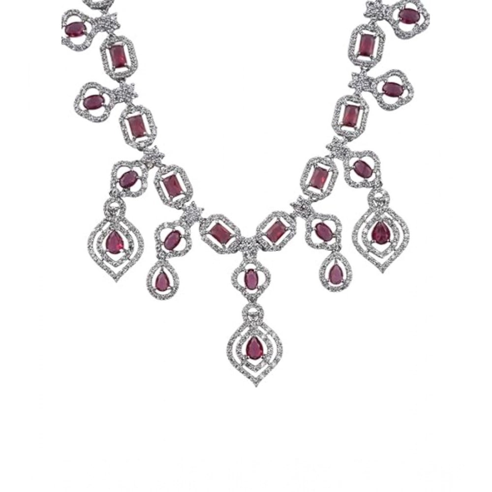 Red brass silver plated necklace set, elegant jewelry for women's fashion accessories on display