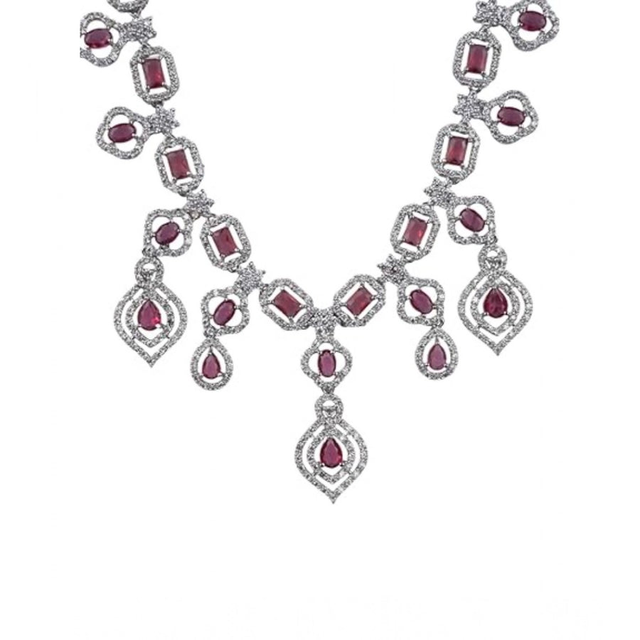 Red brass silver plated necklace set, elegant jewelry for women's fashion accessories on display