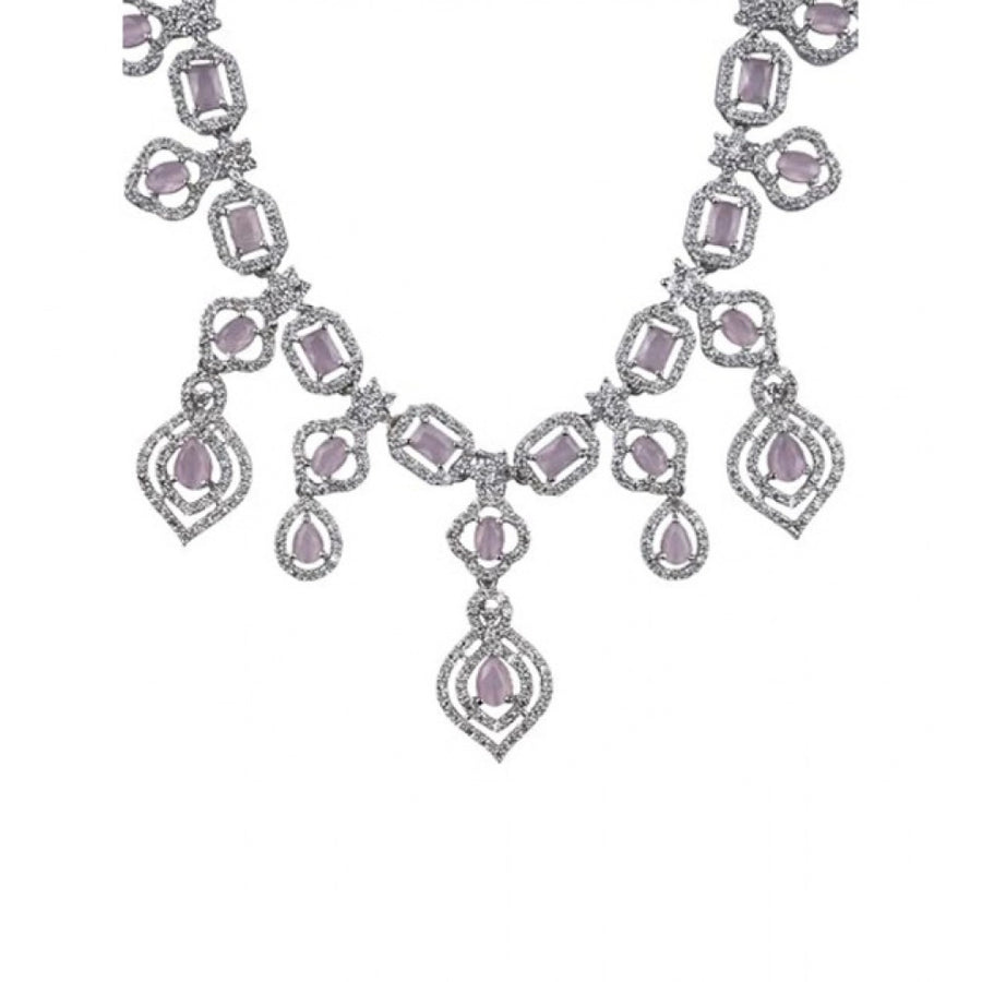 Pink brass silver plated necklace set for women, elegant jewelry accessory