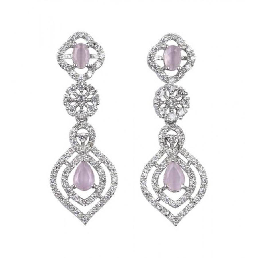 Pink brass silver plated necklace set for women, elegant jewelry accessory on display stand