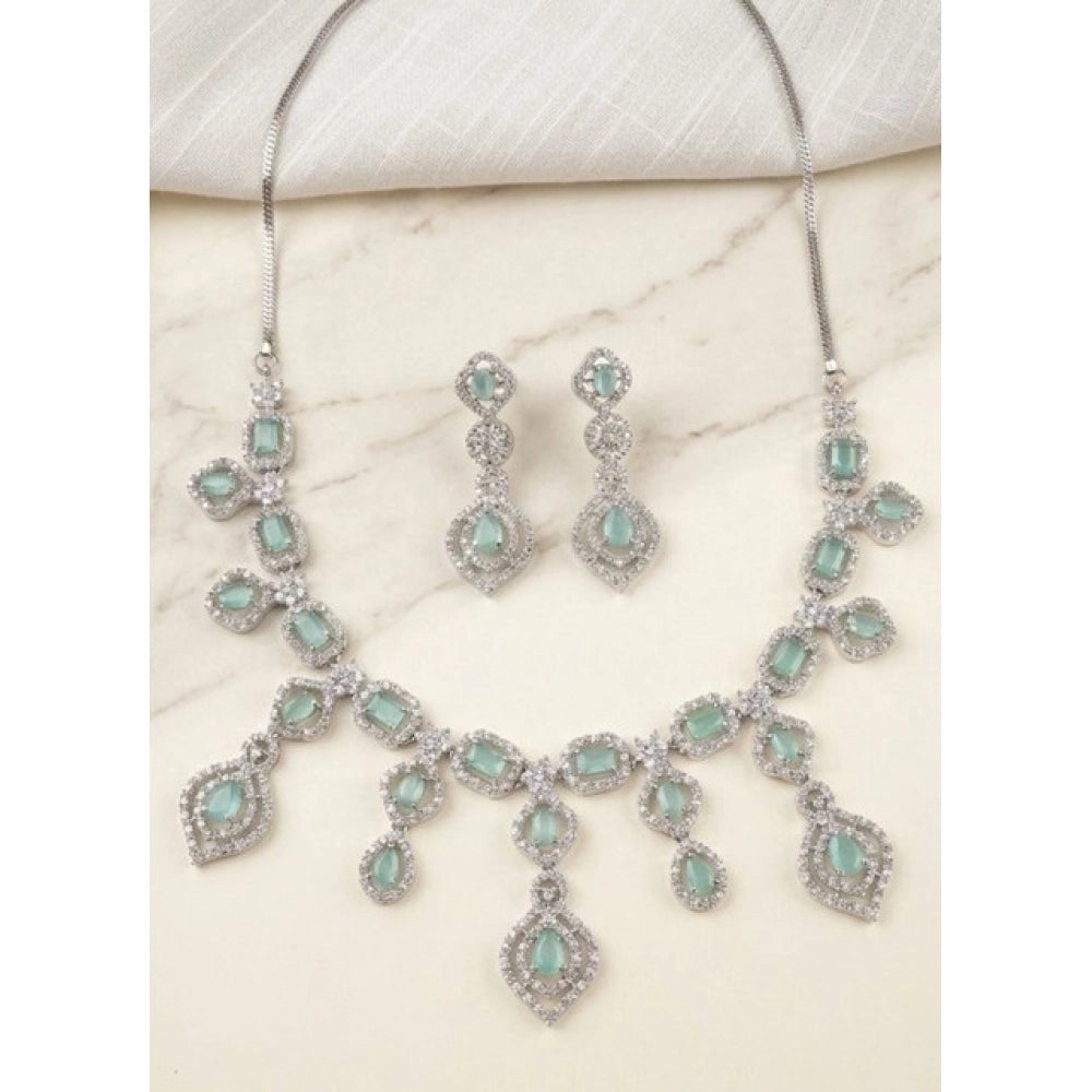 Turquoise brass silver-plated women's necklace set, stylish accessory for everyday wear