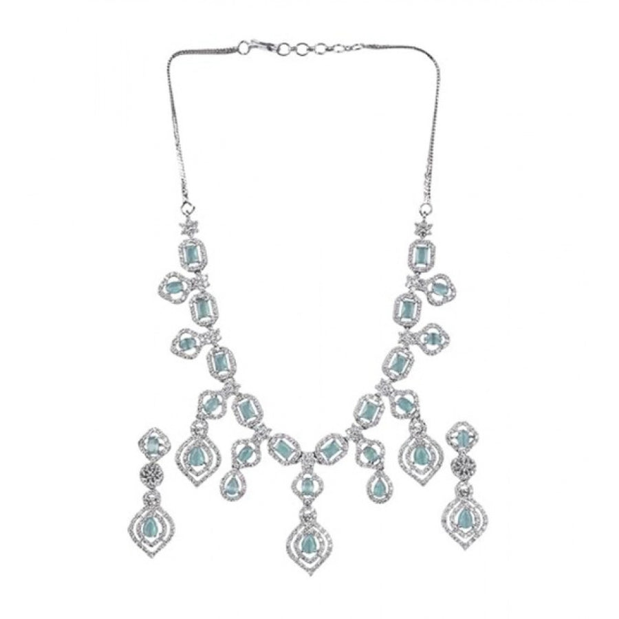 Turquoise brass silver-plated necklace set for women, elegant jewelry accessory
