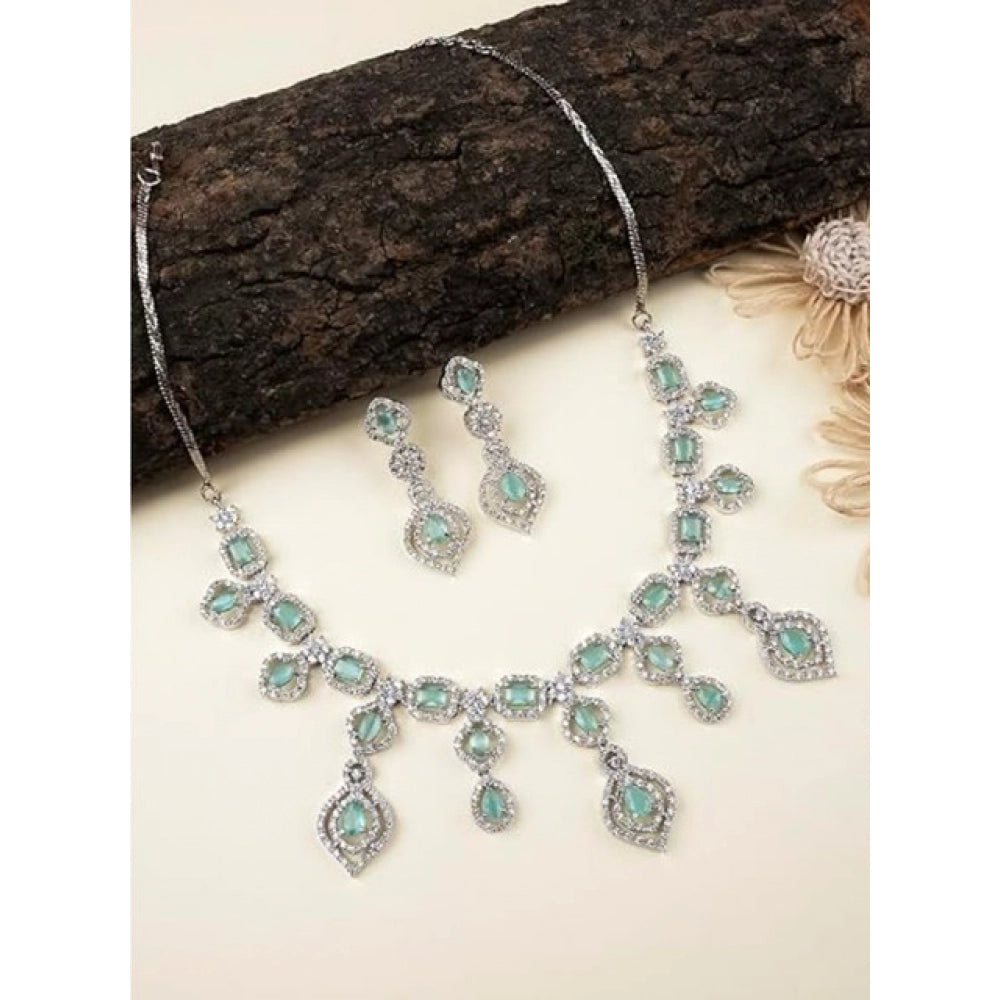 Turquoise brass silver plated necklace set for women, elegant jewelry accessory