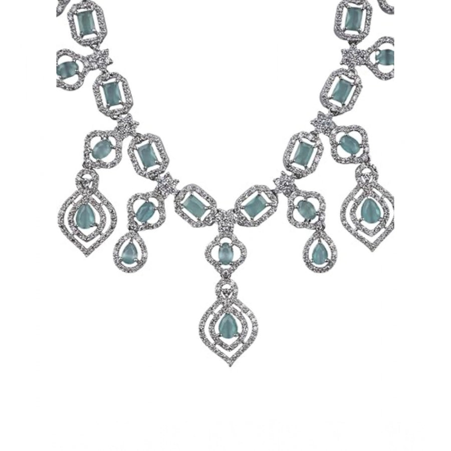 Turquoise brass silver plated necklace set for women, stylish jewelry accessory on display