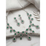 Green brass silver-plated necklace set for women, elegant jewelry accessory