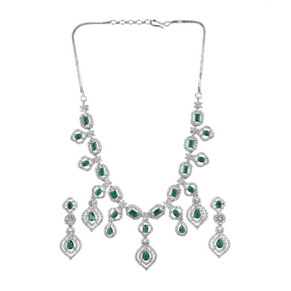 Green brass silver-plated women's necklace set, stylish jewelry accessory for women