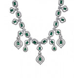 Green brass silver plated necklace set for women, elegant accessory on display stand