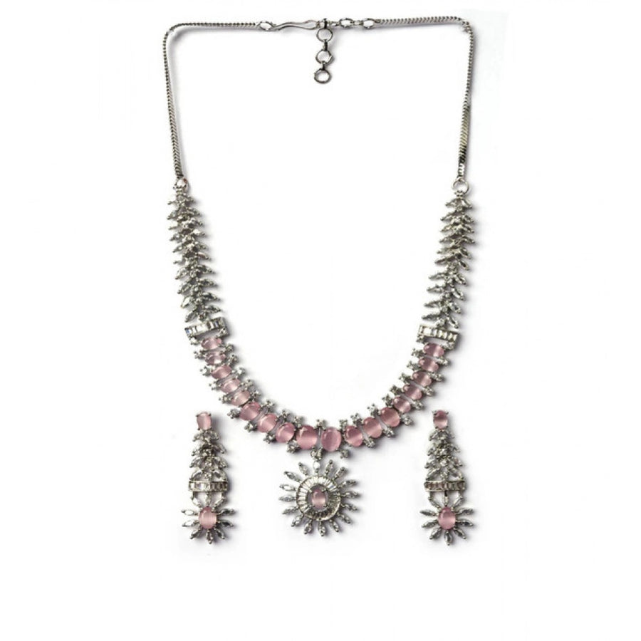 Pink brass silver-plated necklace set for women, durable jewelry accessory