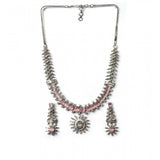 Pink brass silver-plated necklace set for women, durable jewelry accessory