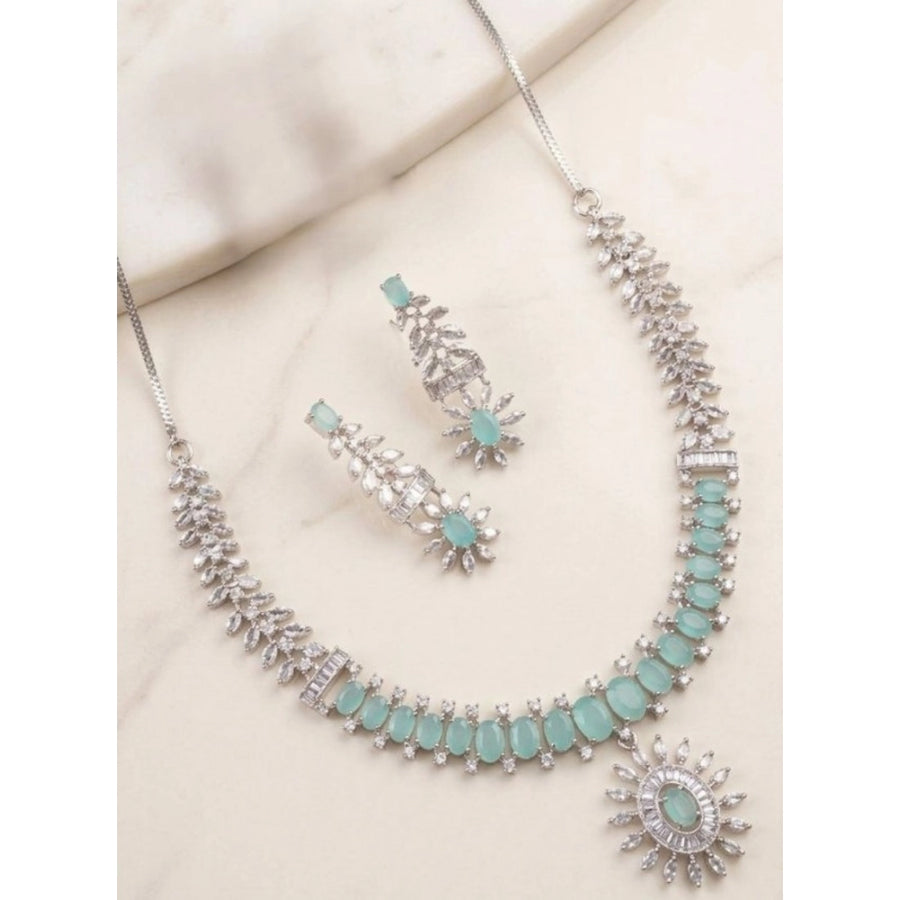 Brass silver plated turquoise necklace set for women - fine accessory with delicate details, store carefully to maintain luster